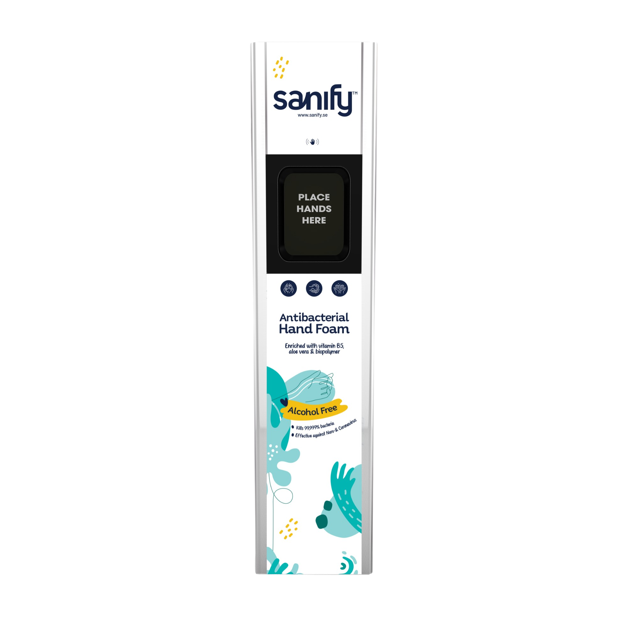 Sanify desinfektionstation – automatisk dispenser til Sanify hånddesinfektion. Ideel til offentlige rum og kontorer. Robust og mange doseringer. 


